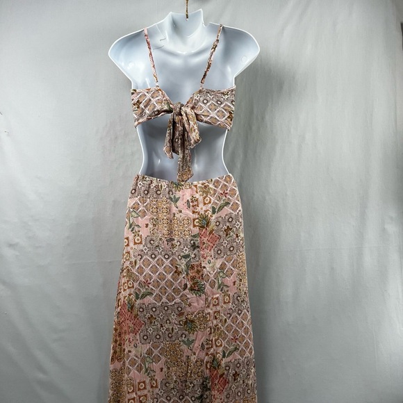 Promesa Maxi Dress Womens Medium Sleeveless Floral Cutout Sides Gauze Pink - Picture 3 of 10